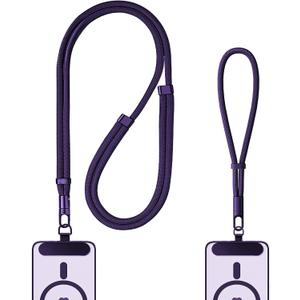 Anti-Theft Phone Lanyard 2 Pack, Includes 2 Metal Tabs, Adjustable Phone Wrist Strap & Neck Lanyards, Secure Fit for Most Phone Cases, Universal for Men & Women (Fits iPhone/Samsung/Google) (Dark Purple)