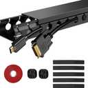 Updated Cable Raceway Kit - 77 (5x15.4) Inch Open Slot Wire Covers for Cords, Under Desk Cable Management System to Hide Under Desk/Tv/Computer/Net/Power Cords, (Pack 5) (Black)