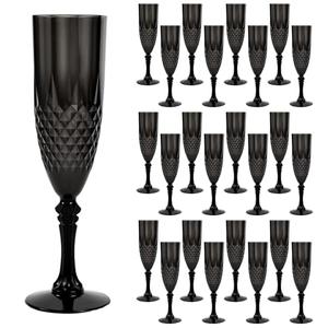 CHICERA 24 Pcs Black Plastic Champagne Flutes，Black Champagne Glasses Bulk, Made of Durable Plastic Material Can be Used for Weddings, Everyday Fun Parties and More!