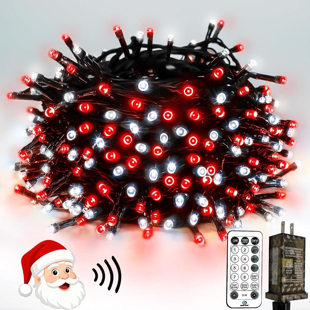 Voice Controlled Christmas Lights with Remote, 99 FT 300 LED String Lights Indoor Outdoor with 12 Modes 3 Timers, Dimmable Twinkle Light Plug in Waterproof for Xmas Tree Party Decor, Red and White