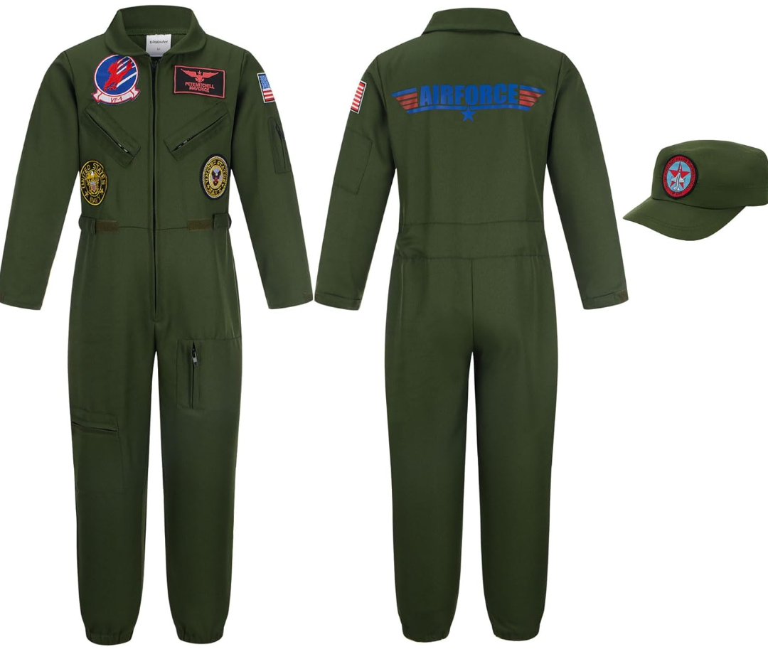 Kid Fighter Pilot Costume,Flight Suit Military For Boy And Girl,Maverick Costume Kid Halloween, M