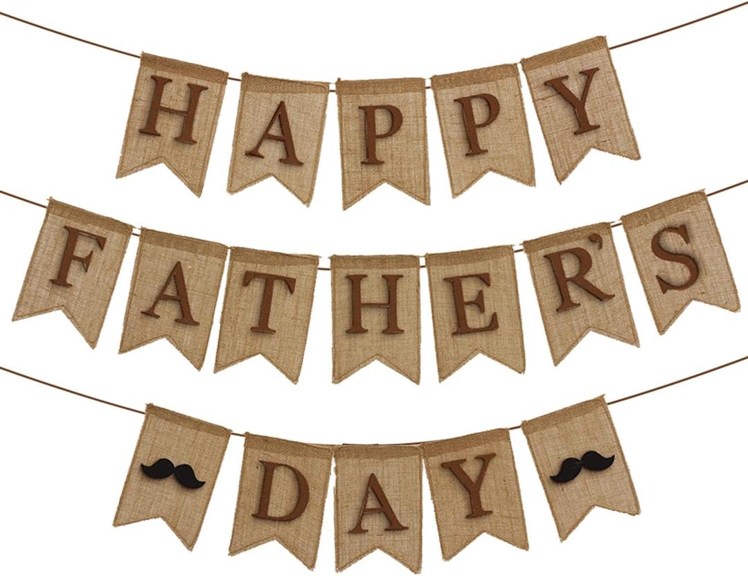 Happy Father's Day Burlap Banner, Rustic Happy Father's Day Bunting Garland, We Love Dad Banner, Father's Day Party Decorations, Father's Day Party Supplies, Happy Father's Day Sign (Black Mustache)