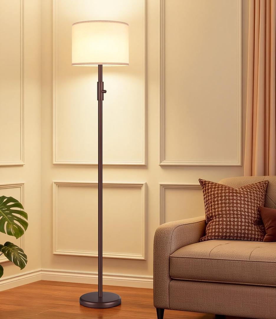 Upgraded Dimmable Floor Lamp, Modern Floor Lamps for Living Room, Standing Lamp with Linen Shade, Tall Lamp for Bedroom Office Dining Room- Brown