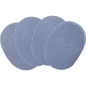Braided Placemats Set of4 Cotton Fabric Oval Table Mats Non Slip Washable 16 * 12 inch Oval Place Mats, 4 Pack Grey Woven Placemats