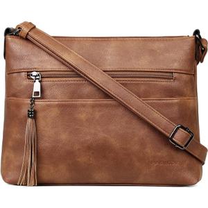 MASINTOR Crossbody Bags for Women, Lightweight Medium Crossbody Purse, Soft Leather Women's Shoulder Handbags with Tassel (Mocha Brown)