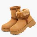 Women's Slip On Winter Snow Boots, Faux Fur Lined Platform Mid calf Booties with Zipper Riding Walking Outdoor, Size 8
