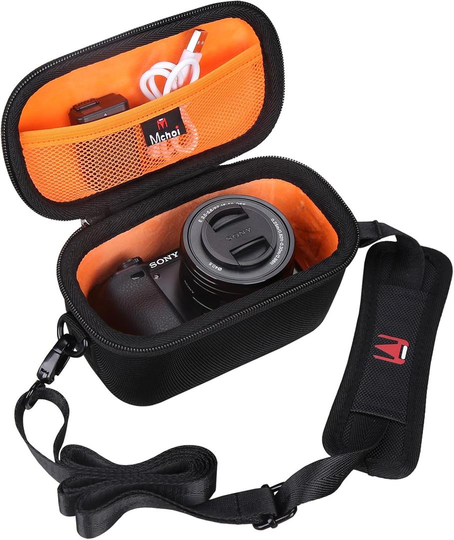 Mchoi Hard EVA Travel Case for Sony Alpha a6000/a6400/a6600/a6100/a5100 Mirrorless Digital Camera, Case Only, New Version, Orange (Black and Orange)