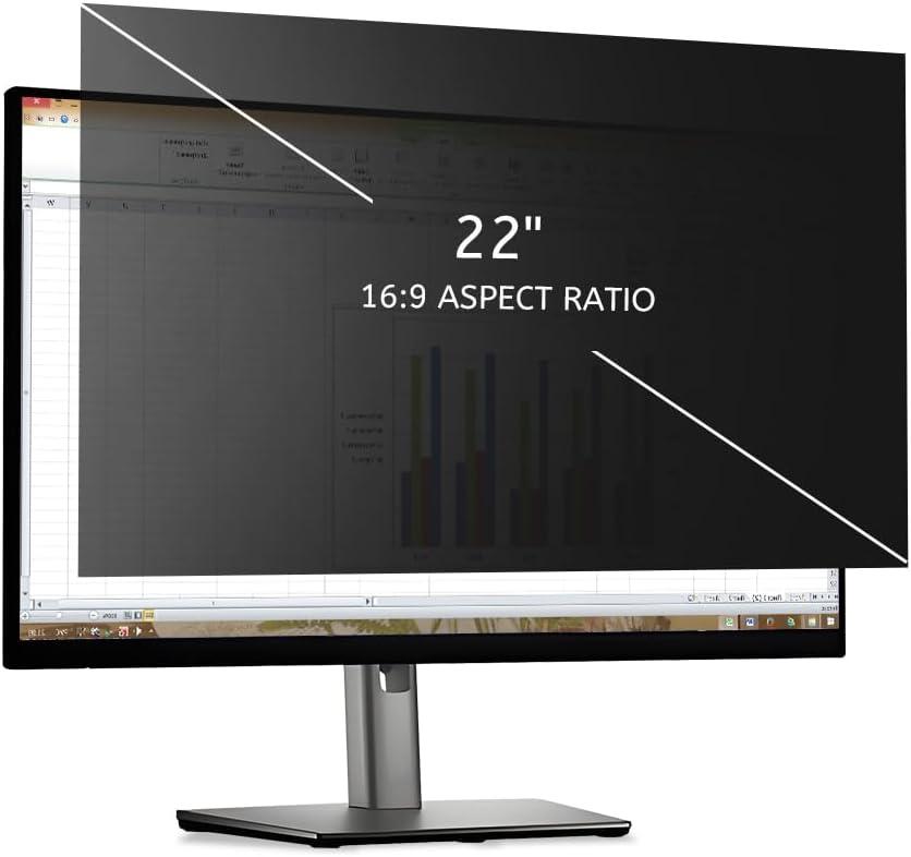 MOBDIK 22 Inch Monitor Computer Privacy Screen Filter for 16:9 Aspect Ratio, Anti Blue Light, Anti Glare & Spy - 1 Pack