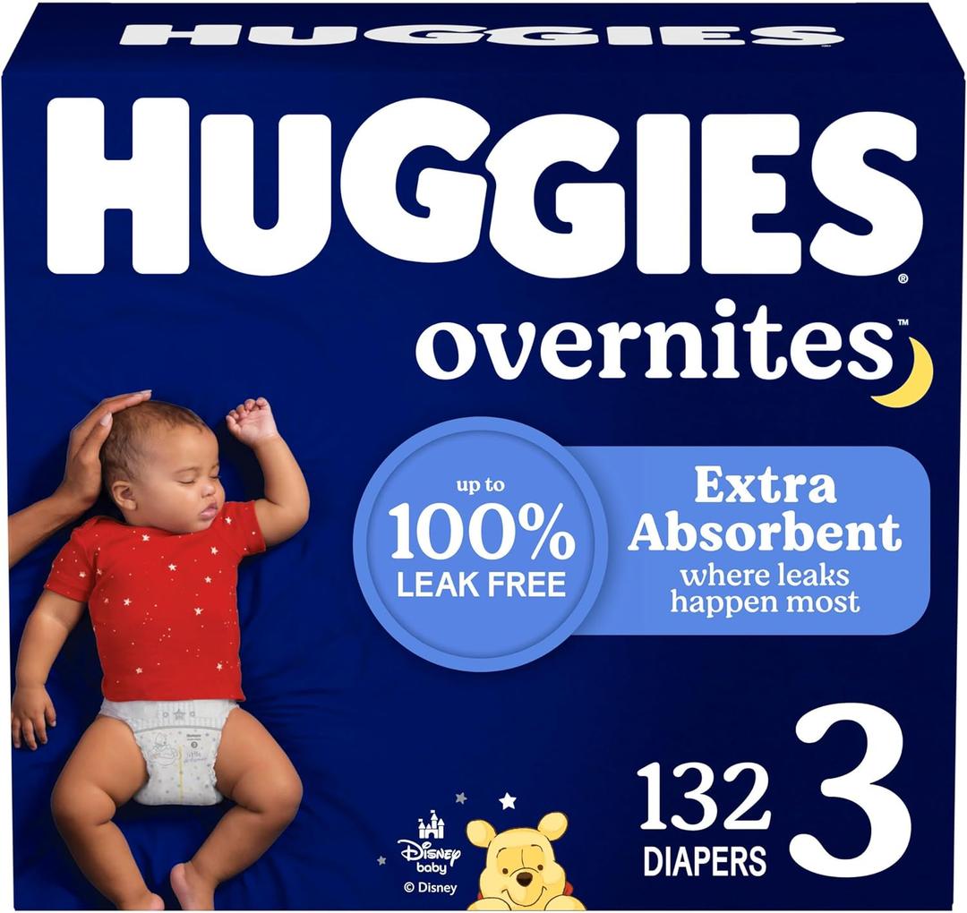Huggies Size 3 Overnites Baby Diapers: Overnight Diapers, Size 3 (16-28 lbs), 132 Ct (2 Packs of 66)