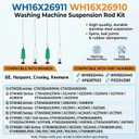 WH16X26911 WH16X26910 Suspension Rod Kit, Compatible with GE GTW335ASN2WW GTW335ASN1WW GTW460ASJ4WW GTW465ASN1WW GTW680BSJ3WS Washer, Replace Number WH16X24144 WH16X24145 