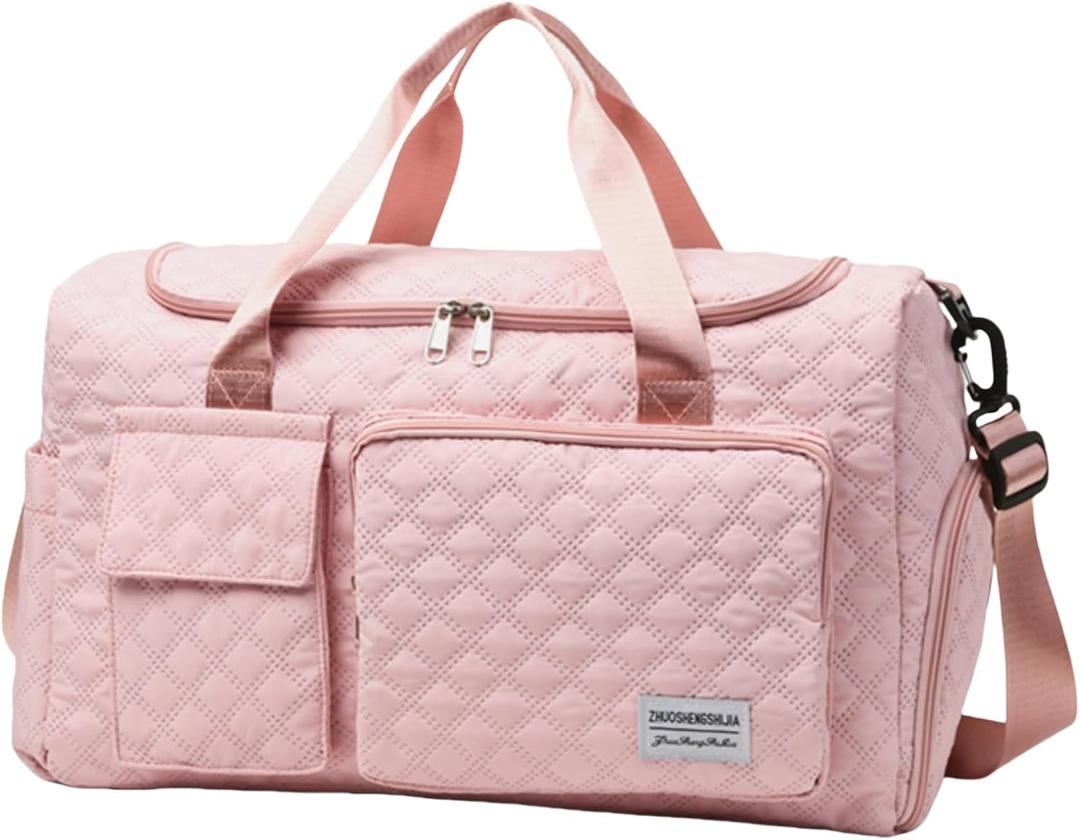 Gym Bag for Women with Shoe Compartment, Weekender Bag Travel Bag for Women, Dry-Wet Separation,Multifunctional Large Capacity and Premium Oxford Fabric (Pink)