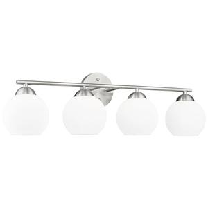 Emak Modern Brushed Nickel Vanity Light, 29 Inch Globe Bathroom Light Fixtures Over Mirror, 4 Light Bathroom Vanity Light with Milk Glass, VL114-BN-ML-4