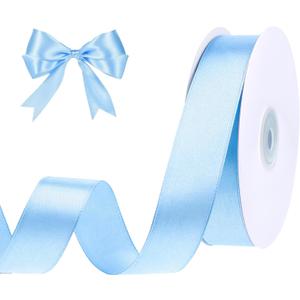 Blue Ribbon 1 Inch 50 Yards Light Baby Blue Satin Ribbon for Easter Basket Decorations Baby Bridal Shower Party Nursery Decor Wedding Gift Wrapping Hair Bows
