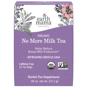 Earth Mama No More Milk Tea | Organic Herbal Tea Bags to Reduce Breast Milk Production, Stop Breastfeeding, & Wean Lactation Naturally, Postpartum Essentials, Decaf Tea With Hibiscus & Sage (15-Count)