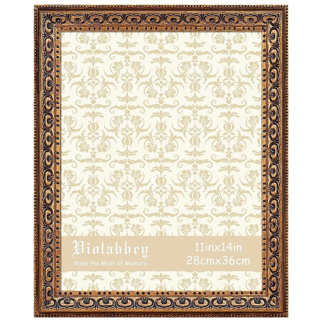 VIOLABBEY 11x14 Picture Frame Antique Black and Gold, Vintage Photo Frame for Wall or Tabletop Display, Classic Design for Office Home Decor, Fits 11x14 Inch Pictures