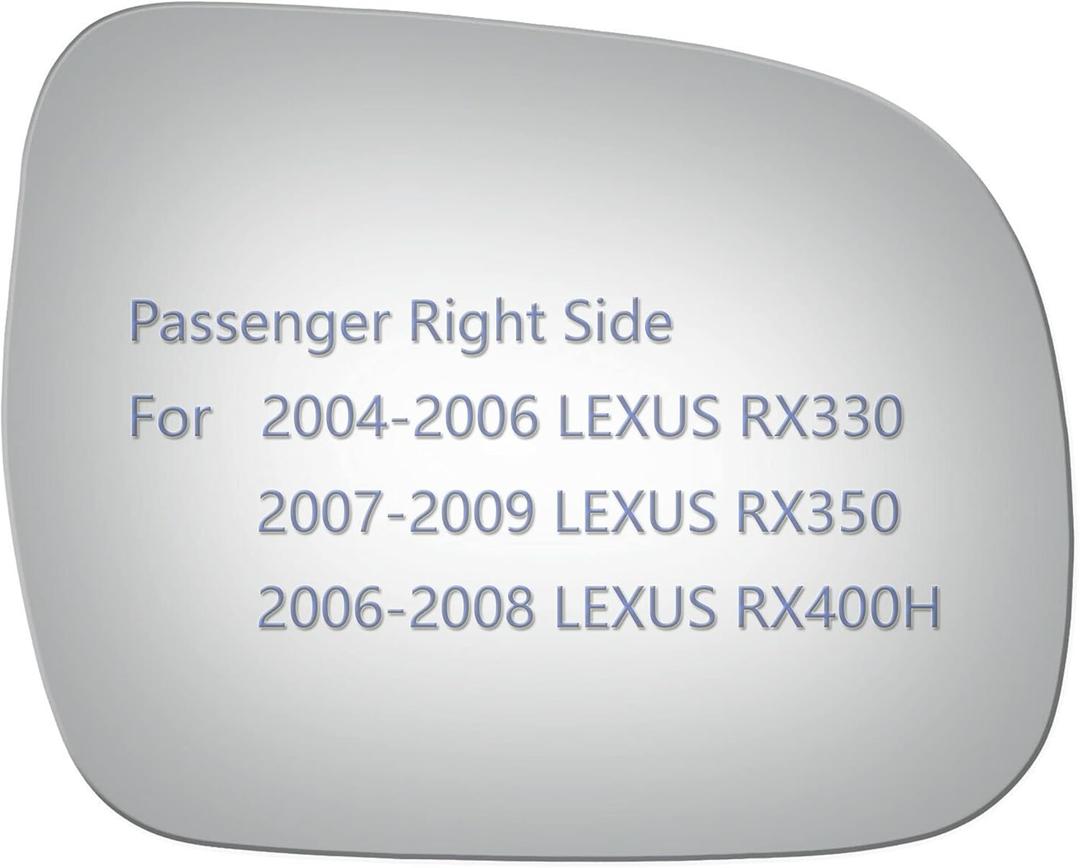 JZSUPER Side Mirror Glass fit for 2004-2006 Lexus RX330, 2007-2009 Lexus RX350, 2006-2008 Lexus RX400H Passenger Right Side RH Convex, Including Adhesive