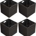 Handwoven Paper Woven Cube Basket Organizer with Handles set of 4 Foldable Storage baskets for Bedroom Living Room Cubby Storage Units for Clothes Books Toys (Black, 13" L x 13" W x 13" H)