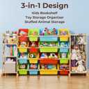 Toy Storage Organizer with Bookshelf and Stuffed Animal Storage - Playroom Organization with 3 Shelves and 16 Bins - Living Room Box for Collections - Nursery Bedroom Decor Essential
