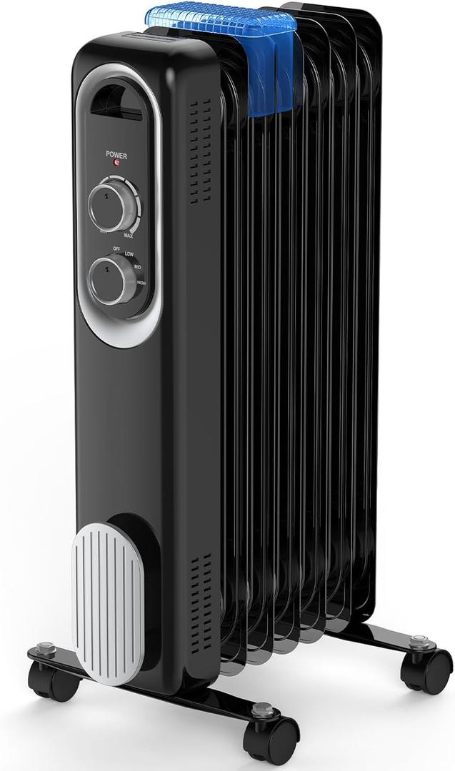 Sweetcrispy Oil Filled Radiator Heater for Indoor Use, 1500W with Adjustable Thermostat, 22.8 * 11.8 * 4.9in, Black
