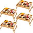 4 Pack Bamboo Bed Tray Table with Folding Legs,Breakfast Trays,Serving Tray for Food and Snack,Laptop Trays for Working(Natural)