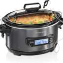 Hamilton Beach Portable 6 Quart Set & Forget Digital Programmable Slow Cooker with Lid Lock, Temperature Probe, Dishwasher Safe Crock & Lid, Black Stainless (33866)