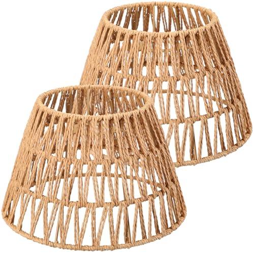 Large Lamp Shades Set of 2 Boho Rattan Shade Hand Woven Lampshade for Table Lamp Replacement Hand Crafted Farmhouse for Floor, Wall Sconce, 9.6 x 6.1 x 5.7Inch