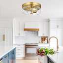 Flush Mount Ceiling Light Fixtures, 2-Light Gold Ceiling Mount for Farmhouse with Seeded Glass Lampshade, Industrial Flush Mount Light Fixture Farmhouse for Hallway, Kitchen, Entryway and Foyer