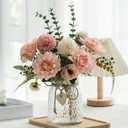 Fake Flowers with Vase,Faux Flowers in Vase for Home Decor,Silk Pink Dahlia Artificial Flowers with Vase for Coffee Table Decor,Living Room Bathroom Plant Decor, Centerpiece Table Decorations