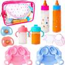 15 Pcs Baby Doll Accessories Magic Bottle Set,Doll Feeding Set with Package,Pretend Play Feeding Toys for Kids,Girls,Party,Gift