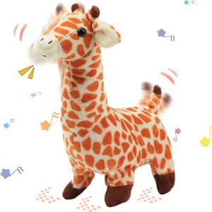 Hopearl Walking Giraffe Interactive Electronic Pet Plush Jirafa Toy with Sounds and Movements Animated Shaking Tail Gifts for Toddlers Birthday, Brown, 9''