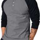VIPWOLF Men's Letter Graphic Long Sleeve Shirts Slim Fit Round Neck Casual Tee Tops Streetwear, Grey Large