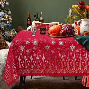 LUSHVIDA Christmas Rectangle Tablecloth  Washable Water Resistance Holiday Microfiber Table Cloth Decorative Table Cover for Banquet Party Kitchen Dining Room, 60 x 84 Inch (Snow-foil Print)