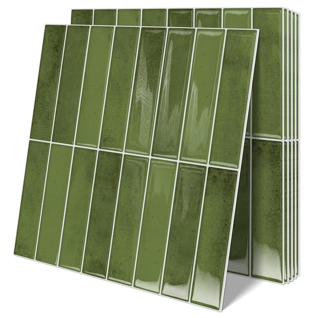 10 Sheets Upgraded Thicker Design Subway Tile Peel and Stick Backsplash,1212Self Adhesive Wall Tiles Stick on Back Splash for Kitchen,Bathroom,Camper(Green)