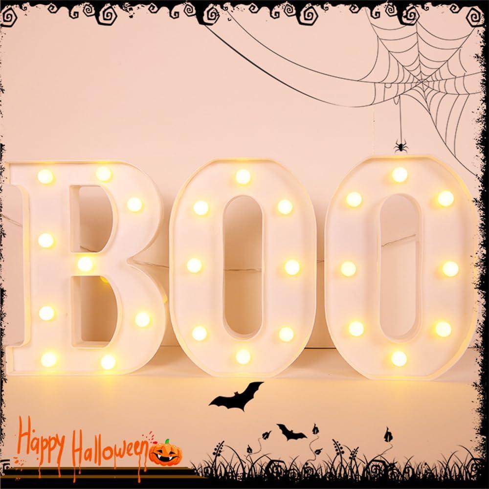 Halloween Decorations Indoor BOO Light up Sign Letters "BOO" Sign Halloween Decor for Kitchen Tabletop Indoor Spooky Party Atmosphere Illuminator for Ghost Festival Celebrations White