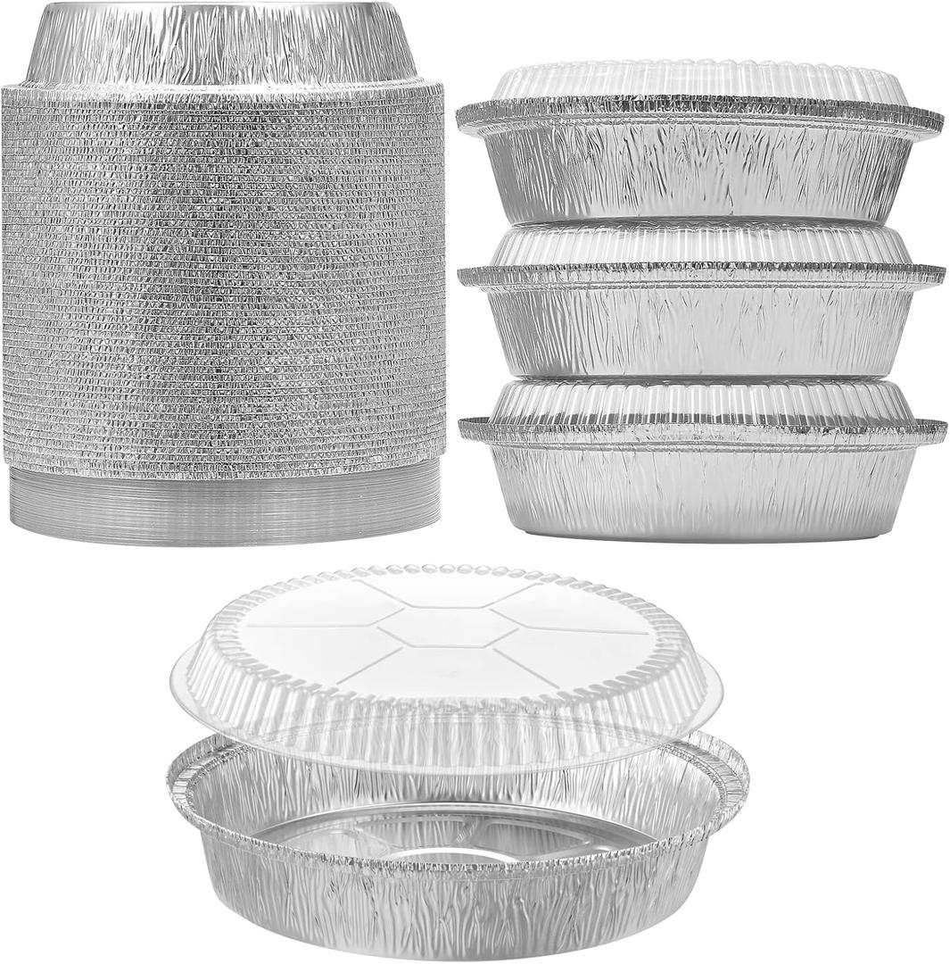 9" Aluminum Foil Pans with Clear Lids 50 Pack,Heavy Duty Disposable Containers for Roasting,Storing,Baking,Cooking,Recyclable