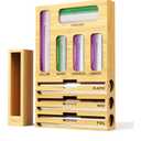 9 IN 1 Bamboo Foil and Plastic Wrap Organizer for Kitchen Drawer, Plastic Bag Organizer Organization and Storage, Food Storage Bag Organizer with Labels for Quart Gallon Snack Sandwich Bag
