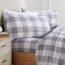 Market & Place 100% Turkish Cotton Flannel Sheet Set | 4 Piece Deep Pocket Novelty Cozy Winter Bed Sheets | Double Brushed for Extra Softness & Comfort | Queen, Buffalo Check Grey