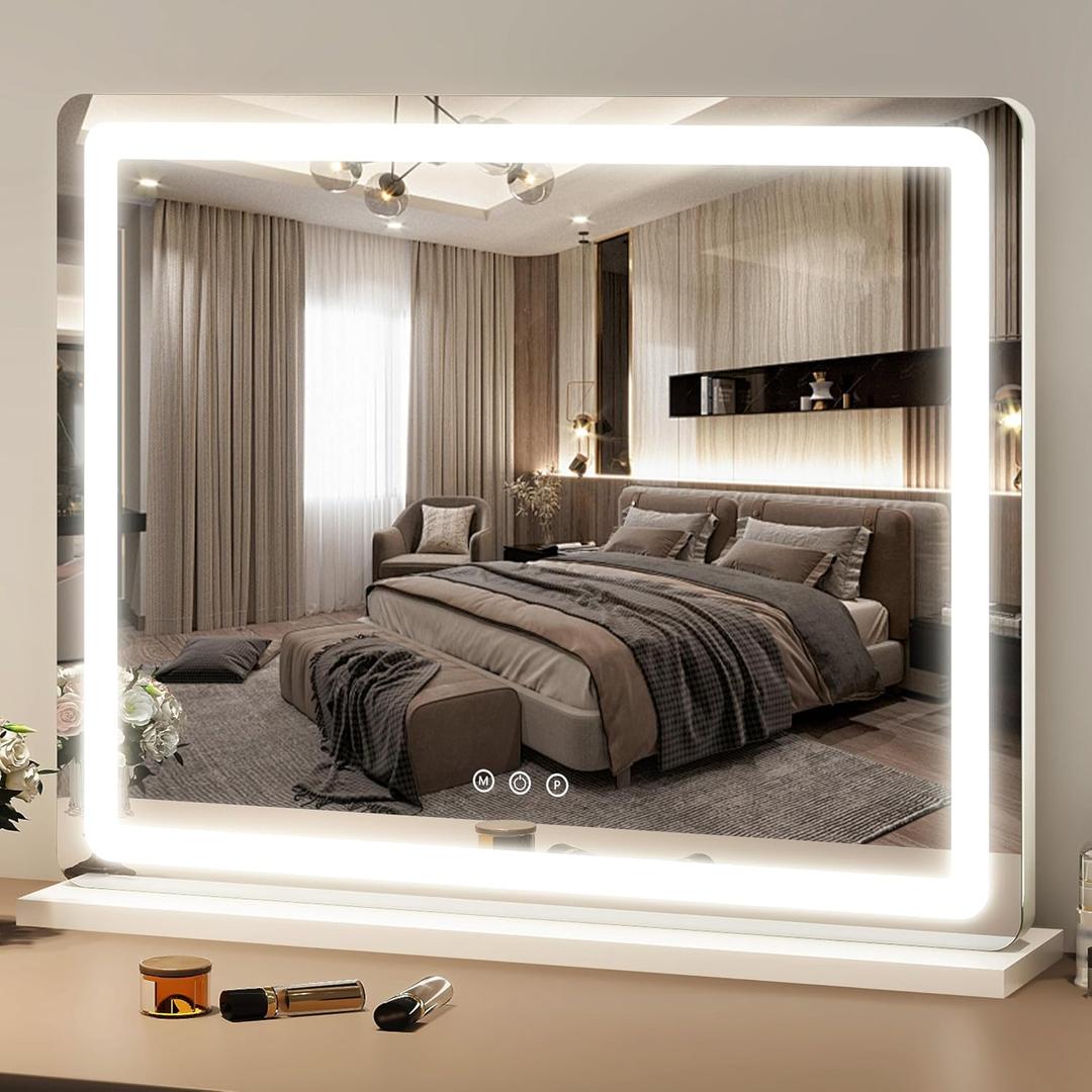FENNIO 23" x 18" Vanity Mirror with LightsLED Makeup MirrorHollywood Mirror with 3 Color Modes & Adjustable Brightness Vanity Mirror White