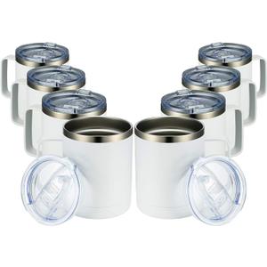 MEWAY 12oz Coffee Mug With Handle 8 Pack Bulk,Stainless Steel Insulated Travel Tumblers With Sliding Lid,Double Wall Vacuum Camping Cup for Hot & Cold Drinks Tea (White,Set of 8)