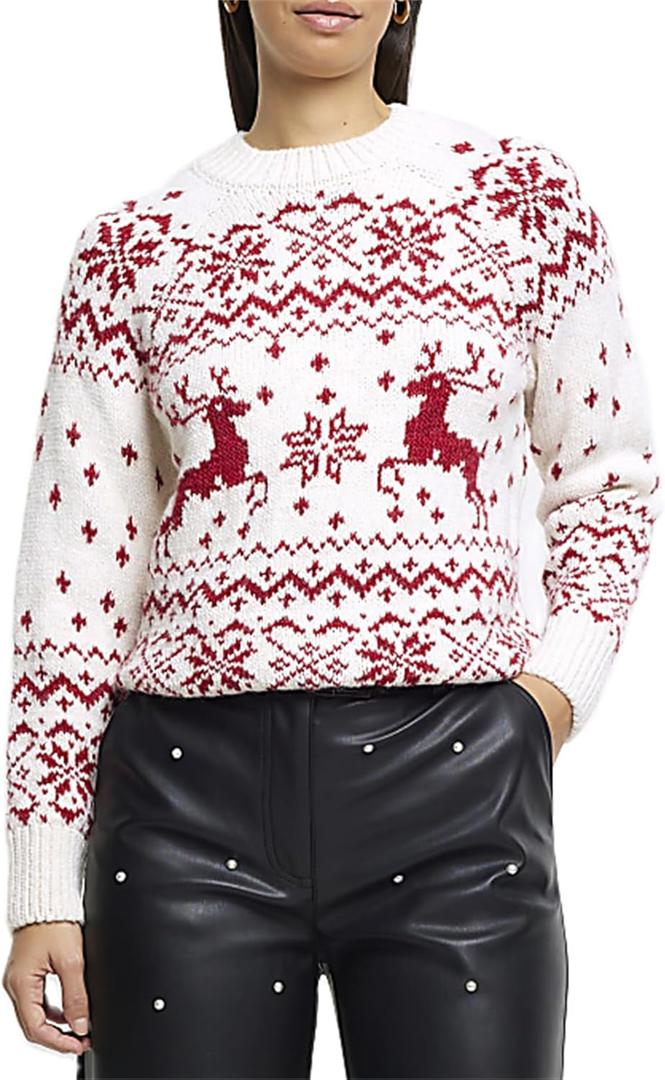 Women Cute Christmas Graphic Sweater Ugly Floral Long Sleeve Crew Neck Knit Pullover Top Funny Xmas Winter Outfits