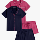 Ekouaer 2 Pack Womens Pajamas Set Button Down Summer Sleepwear Short Sleeve Comfy Pjs Loungewear Set, Size M