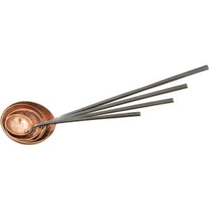 Creative Co-Op Farmhouse Textured Copper Ladles with Metal Handles, Set of 4 Sizes in Drawstring Bag