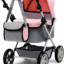 Baby Doll Stroller Foldable Doll Pram with Basket,Adjustable Handle,Light Gray/Pink,Dolls Up to 22" Doll, Dolls to Play Baby Doll Convertible Lightweight Pram Stroller for Kids
