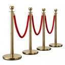 BeBecome Stanchions and Velvet Ropes, Gold Stanchions with 5 ft Red Velvet Rope, 4 Pack Crowd Control Barriers, Fillable Bases, Red Carpet Poles for Weddings