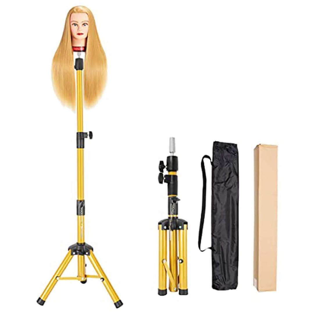 Heavy Duty Wig Stand Tripod - 55 Inch Mannequin Head Stand Wig Head Stand Adjustable Wig Tripod Stand for Styling (Golen,Mannequin Head Not Included)