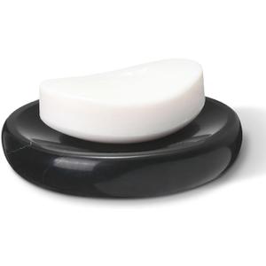 Natural Marble Soap Dish, Round Black Jewelry Dish 4.5 inch, Limestone Shower Soap Holder, Modern Stone Sponge Holder with White Stripe, Obsidian Bar Soap Saver Tray for Bathroom, Kitchen