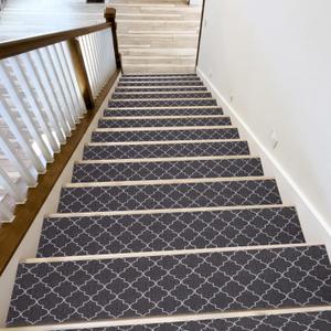 15 Pcs Non Slip Stair Treads for Wooden Steps 8 x 32 Inch Peel and Stick Carpet Stair Treads with Reusable Adhesive Indoor Staircase Rugs Bulk Dark Gray Mats for Home Elders Pets Supplies
