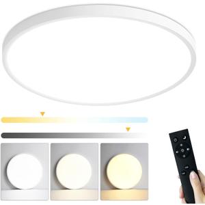 18 Inch LED Flush Mount Ceiling Light Fixture - 46W Dimmable LED Ceiling Light with Remote, 4600lm, 3000-6000K Adjustable Kitchen Ceiling Lights for Bedroom, White