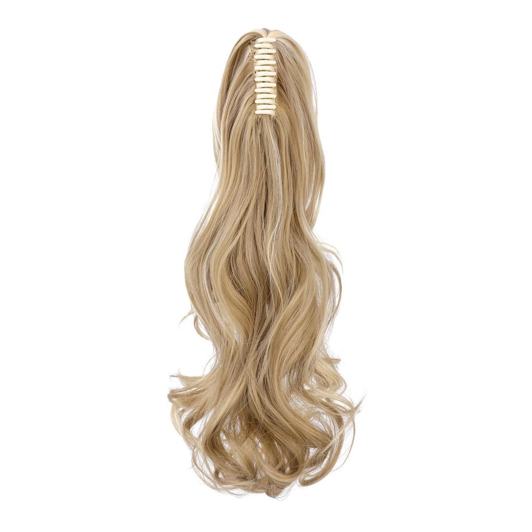 Claw Clip Ponytail Extension 18" Clip in Wavy Ponytail Hair Extensions Long Pony Tails for Women Extensions Ash Blonde Mix Light Bleach Blonde Wave Hairpiece