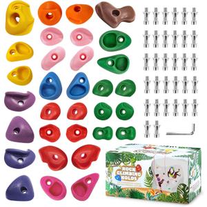 TOPNEW 32 Rock Climbing Holds Multi Size for Kids, Adult Rock Wall Holds Climbing Rock Wall Grips for Indoor and Outdoor Playground Play Set - Includes 2 Inch Mounting Hardware